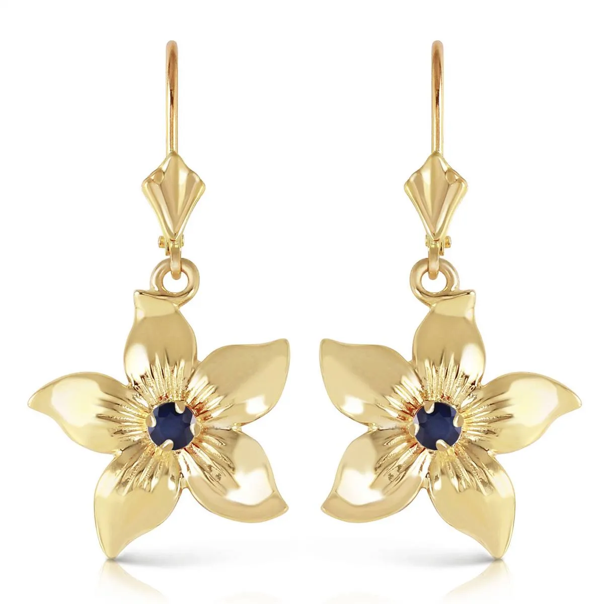 0.2 Carat 14K Solid Yellow Gold Leverback Flowers Earrings Sapphire