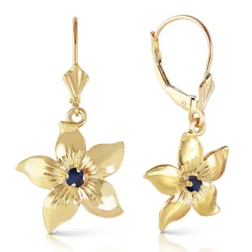 0.2 Carat 14K Solid Yellow Gold Leverback Flowers Earrings Sapphire