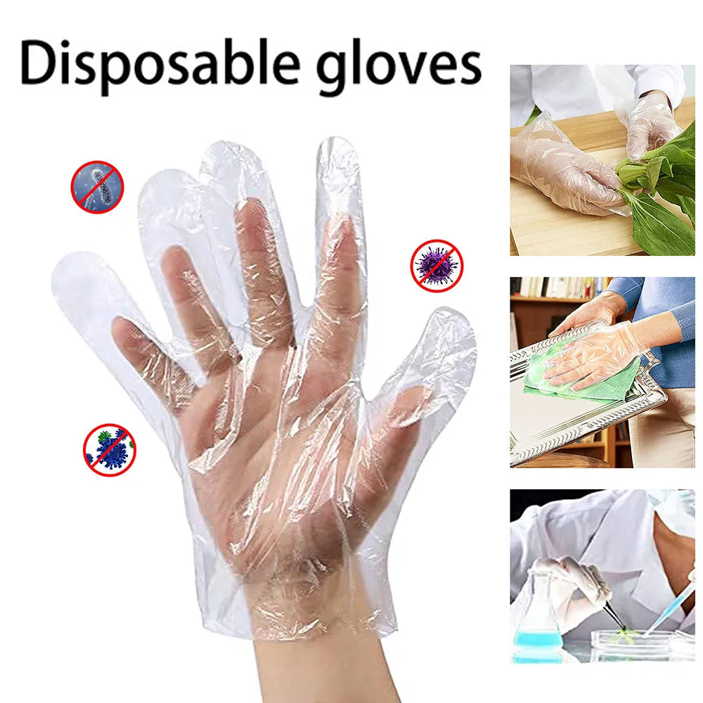 0670 Plastic Transparent Disposable Clear Gloves (White) (100Pc)