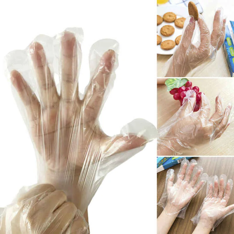 0670 Plastic Transparent Disposable Clear Gloves (White) (100Pc)