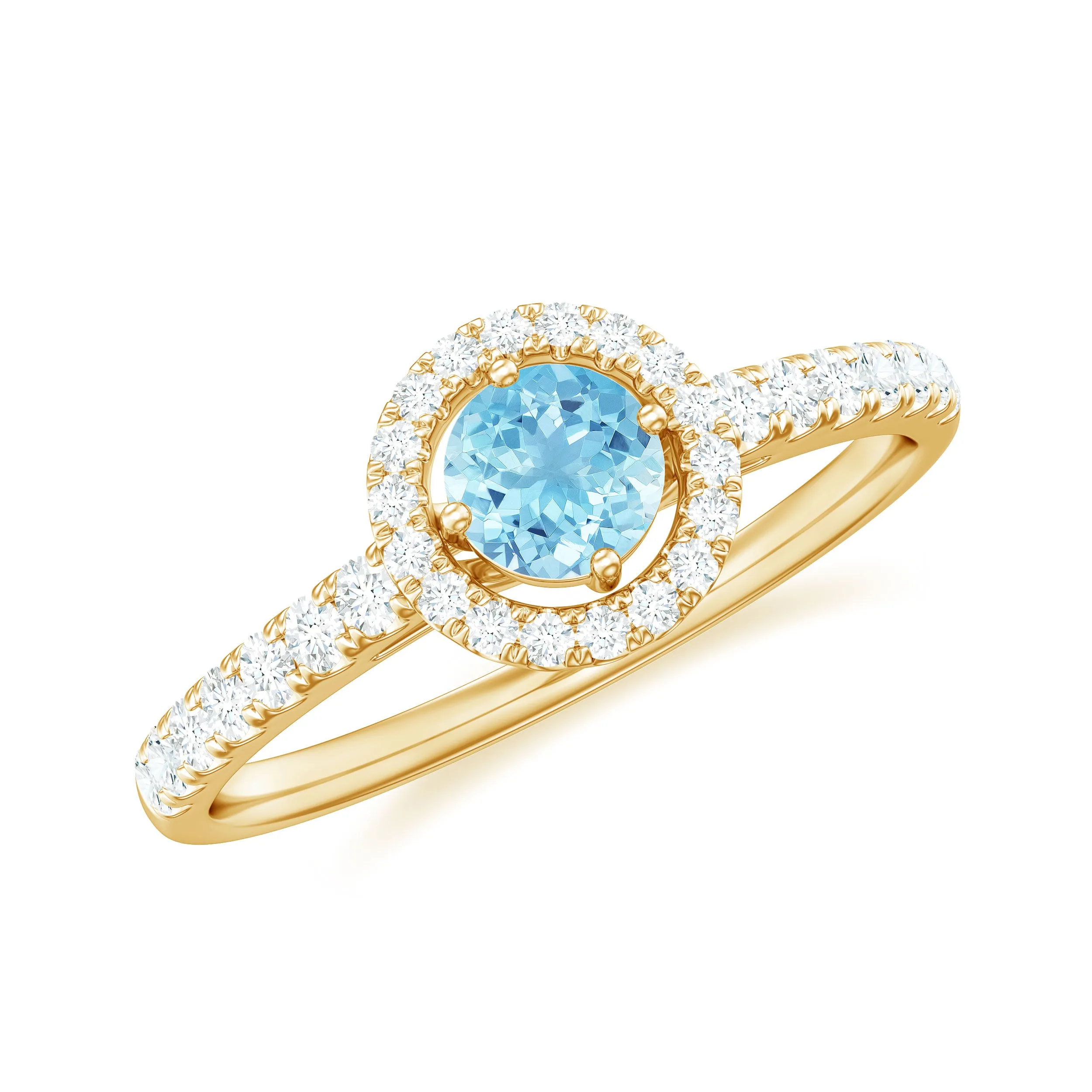 0.75 CT Aquamarine and Diamond Halo Engagement Ring