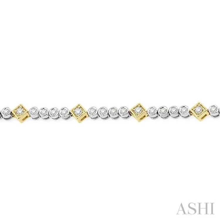 1 1/2 Ctw Round & Diamond Mount Round Cut Diamond Bracelet in 14K White and Yellow Gold