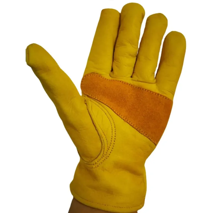 1 Pair JJ-1004 Outdoor Garden Welding Genuine Leather Labor Safety Gloves, Size: L(Yellow)