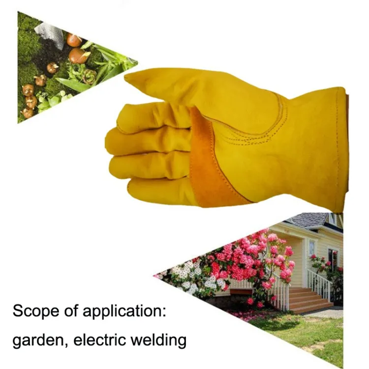 1 Pair JJ-1004 Outdoor Garden Welding Genuine Leather Labor Safety Gloves, Size: L(Yellow)