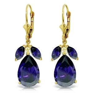 10.3 Carat 14K Solid Yellow Gold Darkest Night Sapphire Earrings