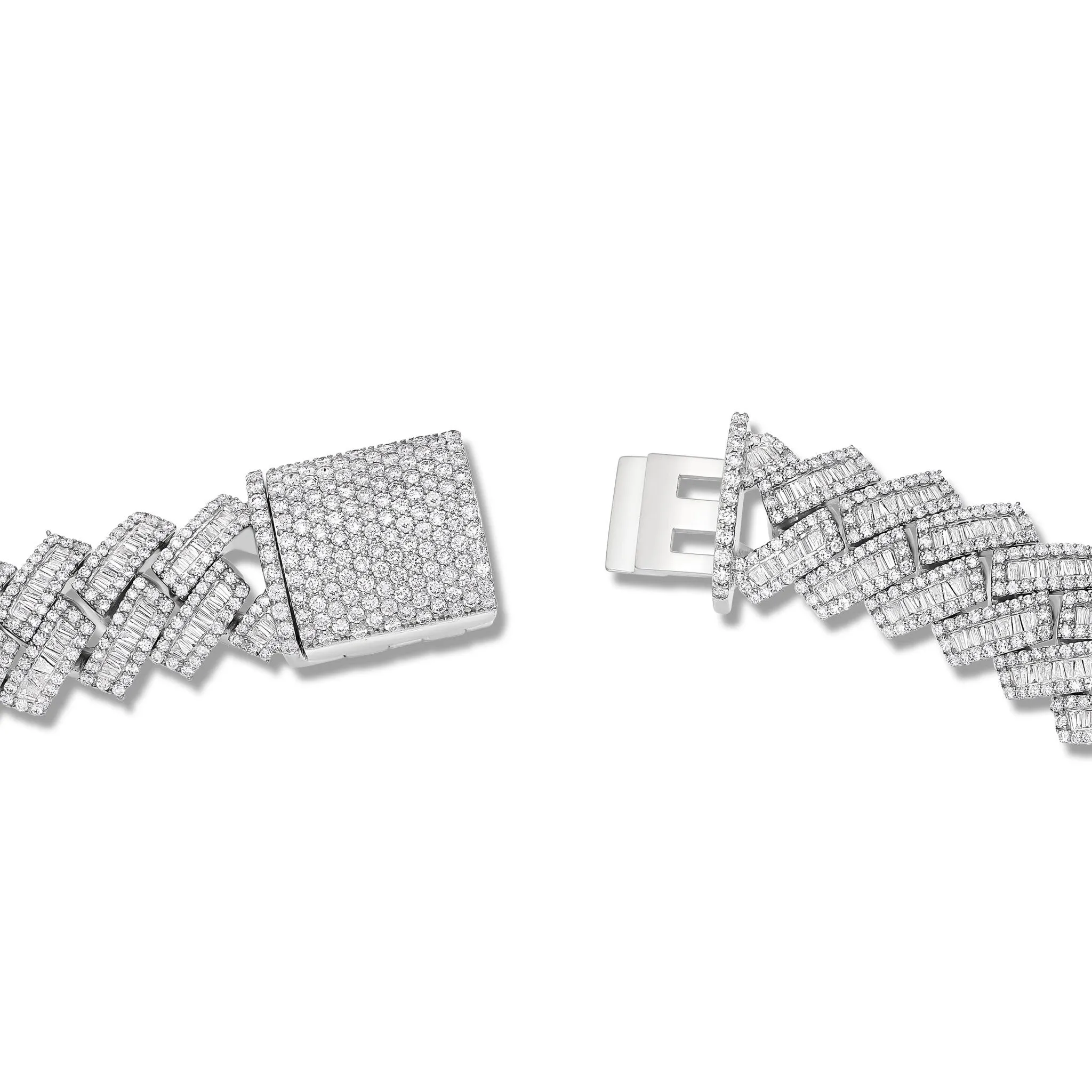 10K White Gold 24ct Prong set Baguette Diamond 10mm Cuban Bracelet