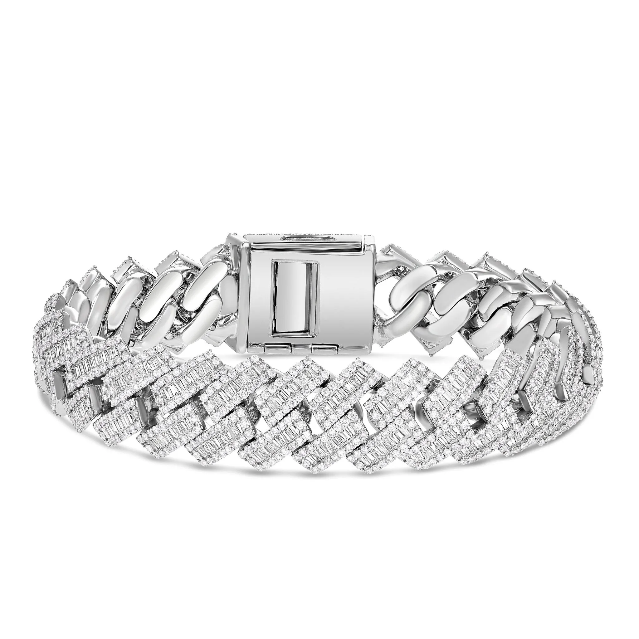 10K White Gold 24ct Prong set Baguette Diamond 10mm Cuban Bracelet