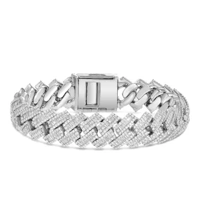 10K White Gold 24ct Prong set Baguette Diamond 10mm Cuban Bracelet