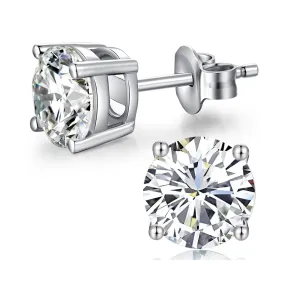 10k White Gold 4 Ct Round Created White Sapphire CZ Stud Earrings Plated