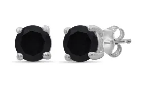 10k White Gold Plated Created Black Sapphire 3Ct Round Stud Earrings