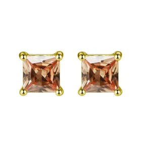 10k Yellow Gold Plated 2 Carat Princess Cut Created Champagne Sapphire Stud Earrings