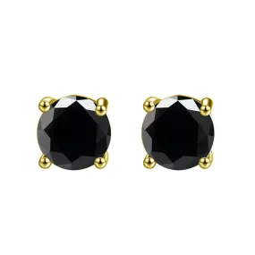 10k Yellow Gold Plated Created Black Sapphire 3Carat Round Stud Earrings