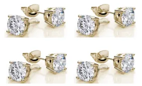 10k Yellow Gold Plated Created White Sapphire 1 Carat Round Pack of Four Stud Earrings