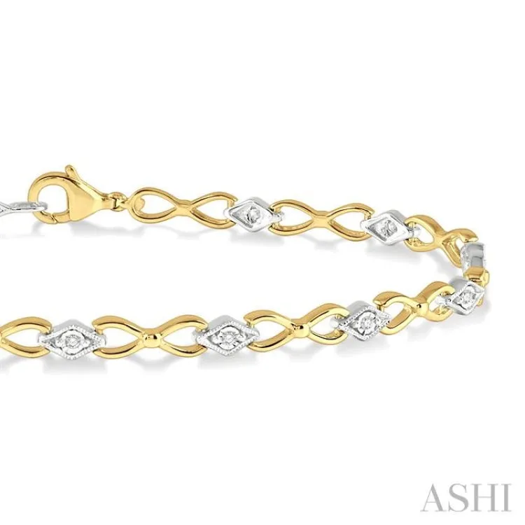 1/10 ctw Round Cut Diamond Illusion Plate Link Bracelet in 10K Yellow and White Gold