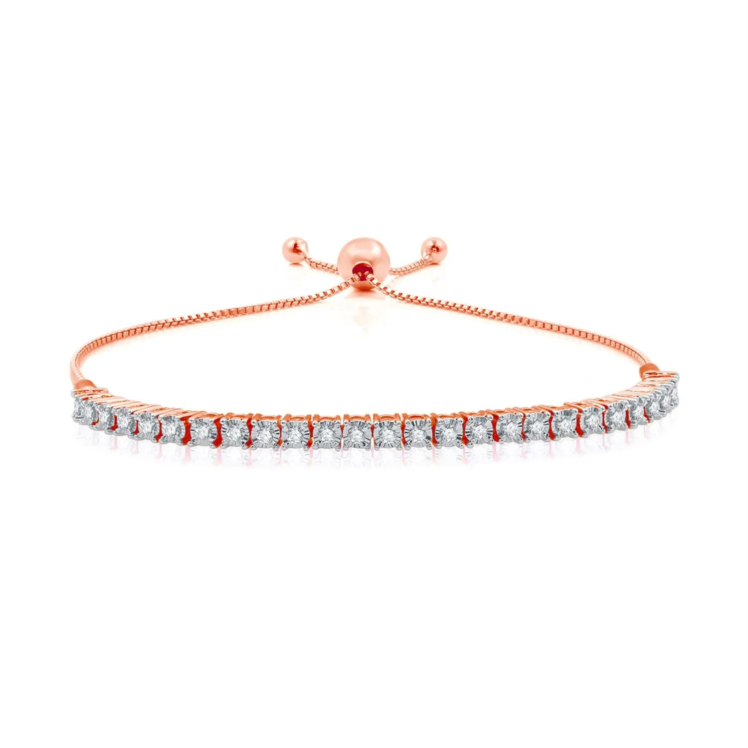 1/2 CTW Diamond 9-inch Illusion Set Bolo Bracelet in Rose Gold Plated Sterling Silver