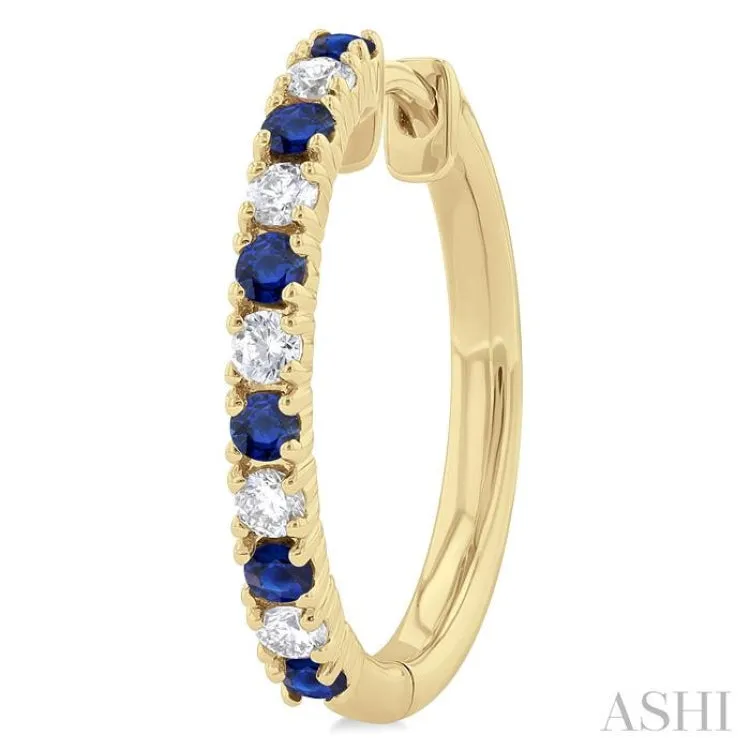 1/4 ctw Petite 1.80MM Sapphire and Round Cut Diamond Precious Fashion Huggies in 10K Yellow Gold