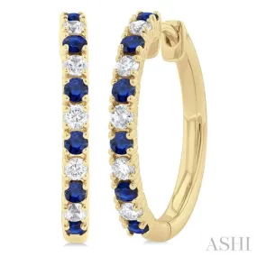 1/4 ctw Petite 1.80MM Sapphire and Round Cut Diamond Precious Fashion Huggies in 10K Yellow Gold