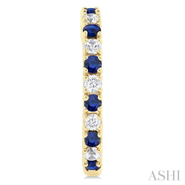 1/4 ctw Petite 1.80MM Sapphire and Round Cut Diamond Precious Fashion Huggies in 10K Yellow Gold