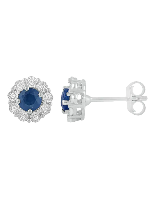 14ct White Gold Natural Sapphire and Diamond Earrings - 780706