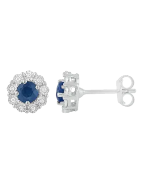 14ct White Gold Natural Sapphire and Diamond Earrings - 780706