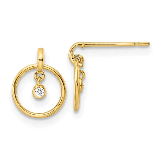 14K Gold CZ Dangle Post Earrings