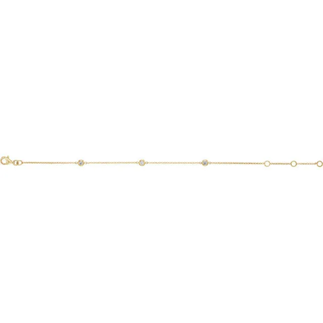 14k Gold Diamond Bezel Set 3-Station Bracelet