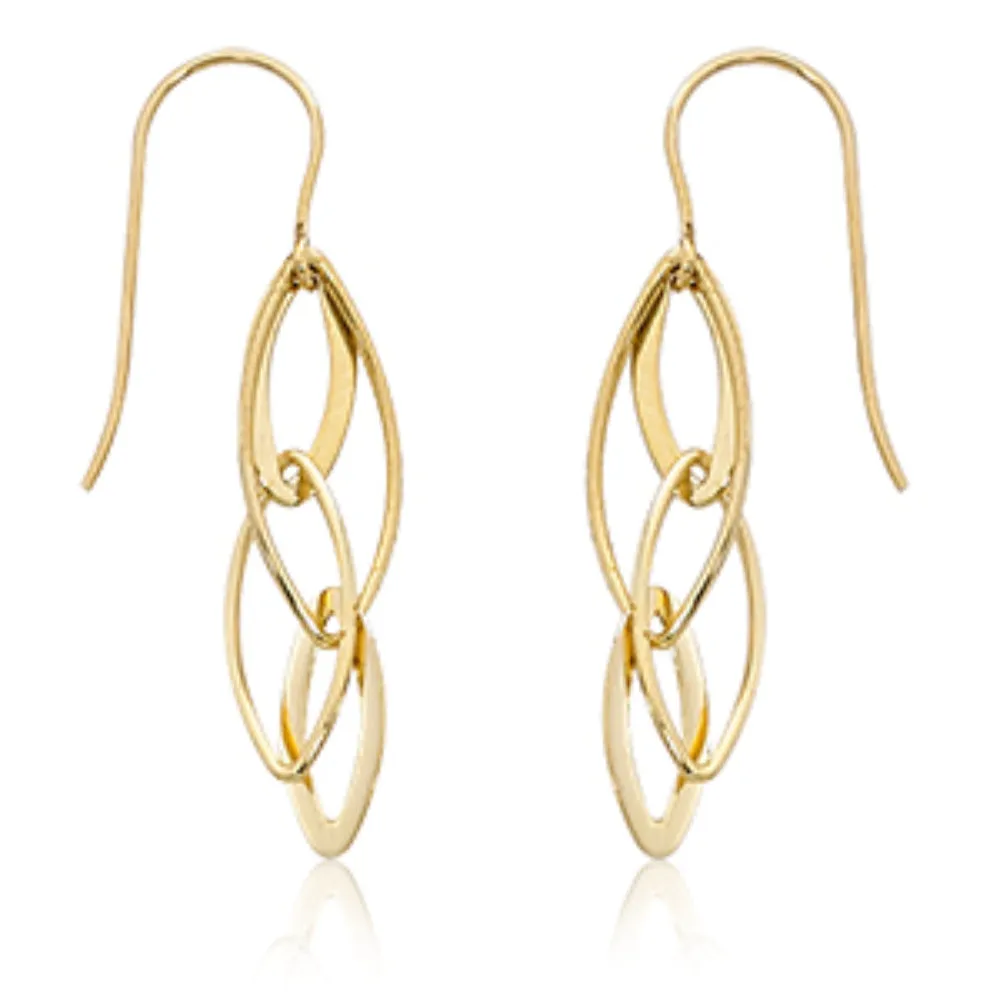 14k Gold Interlocking Almond Drop Earrings