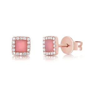 14K Gold Opal & Diamond Square Stud Earrings