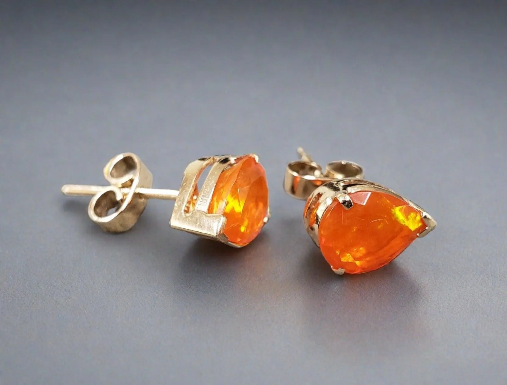 14k Gold Orange Opal Earrings