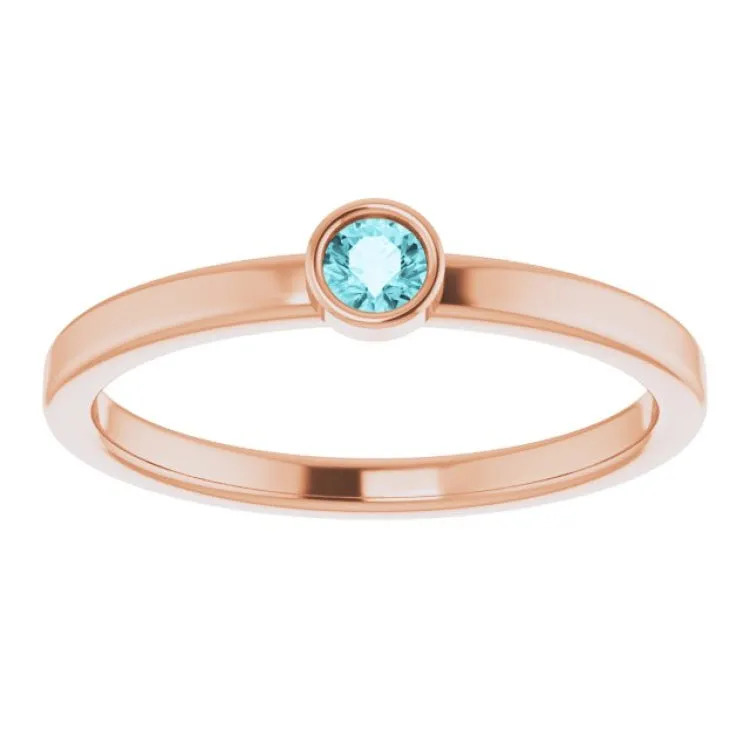 14K Rose 3 mm Natural Blue Zircon Ring