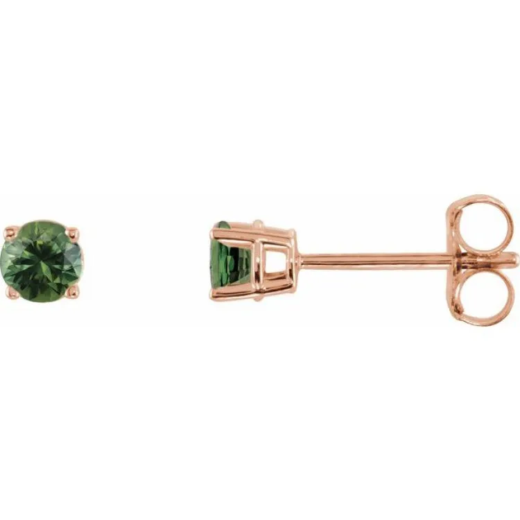 14K Rose 3 mm Natural Green Sapphire Stud Earrings