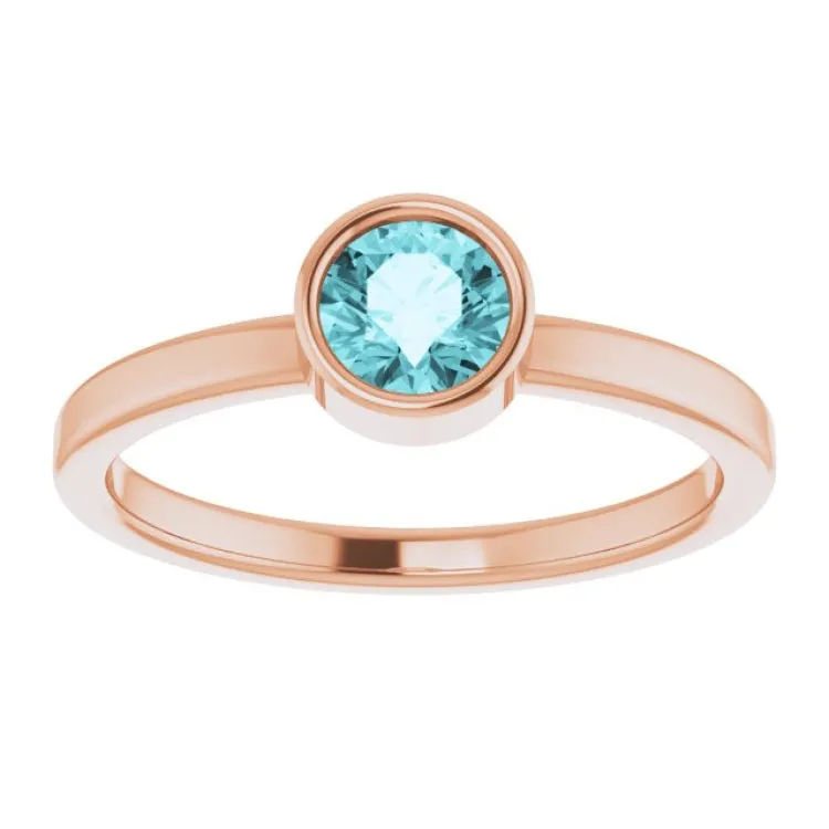 14K Rose 5 mm Natural Blue Zircon Ring