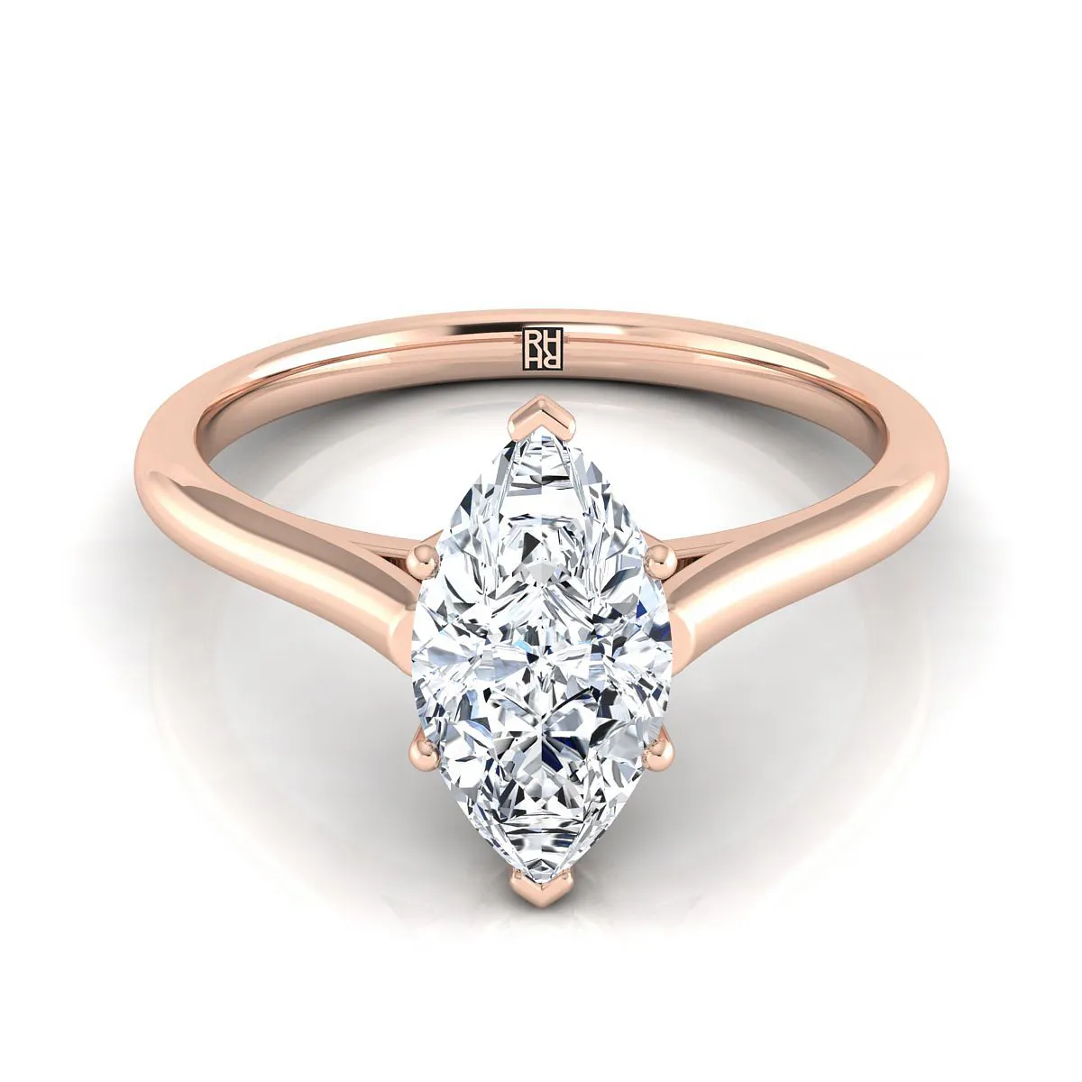 14K Rose Gold Marquise   Cathedral Style Comfort Fit Solitaire Engagement Ring