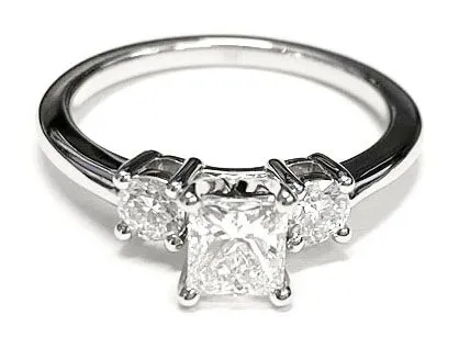 14K Rose Gold Princess Cut Diamond Perfectly Matched Round Three Stone Diamond Engagement Ring -1/4ctw