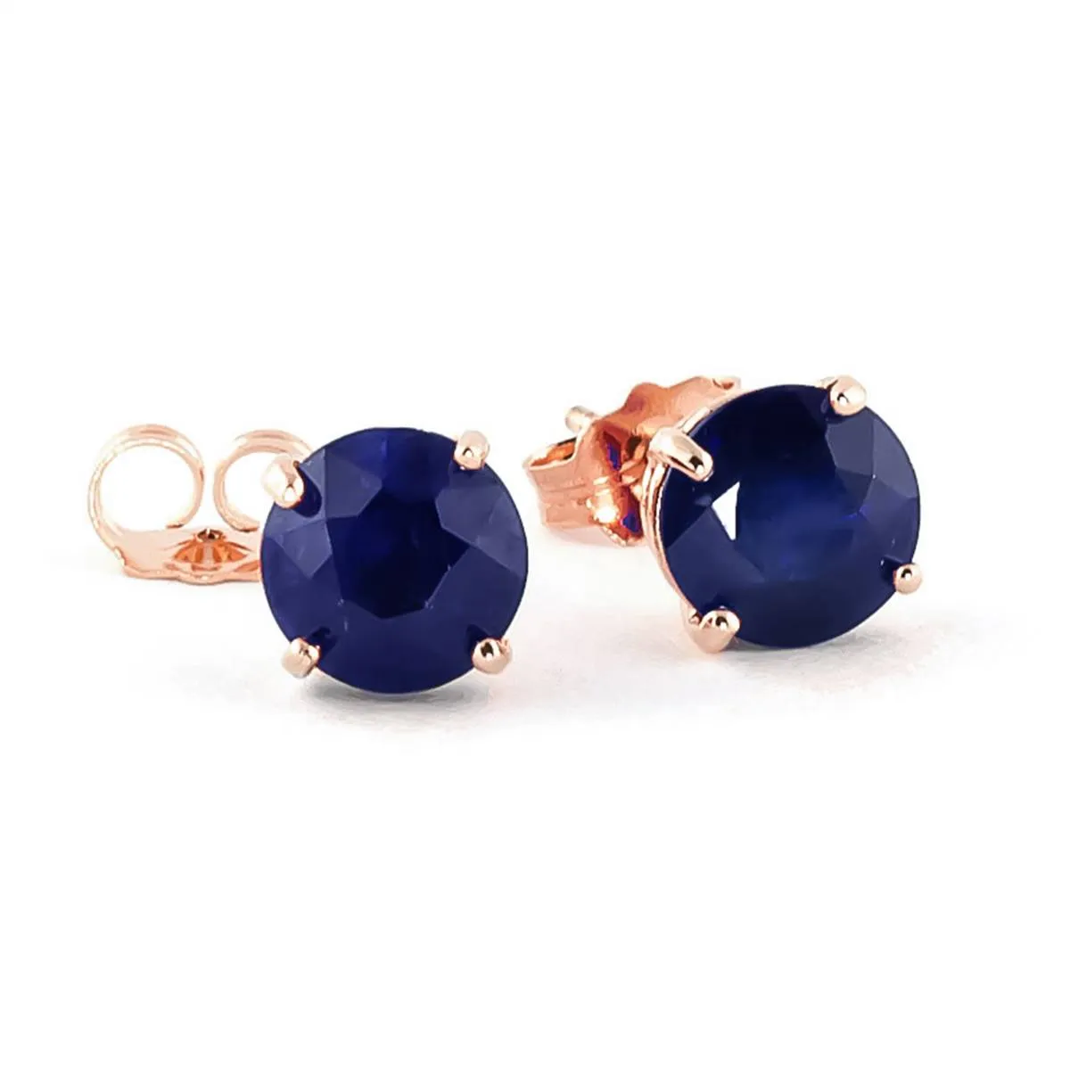 14K Solid Rose Gold Stud Earrings Natural Sapphire Gemstone