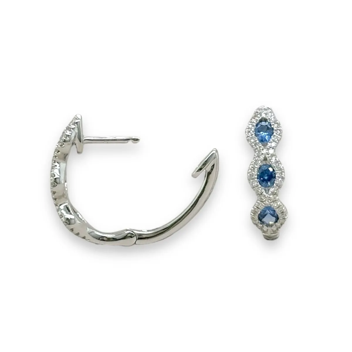 14K W Gold 0.25ctw H/SI1 Diamond and 0.72ctw Sapphire Earrings