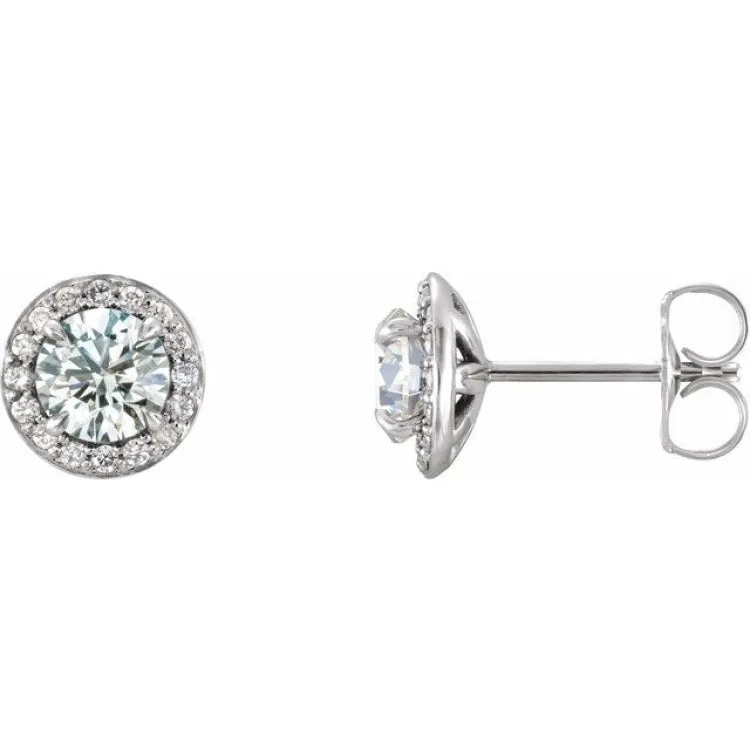 14K White 4 mm Natural White Sapphire & 1/10 CTW Natural Diamond Earrings