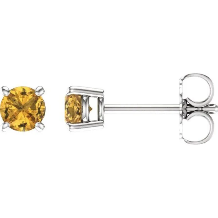 14K White 4 mm Natural Yellow Sapphire Stud Earrings