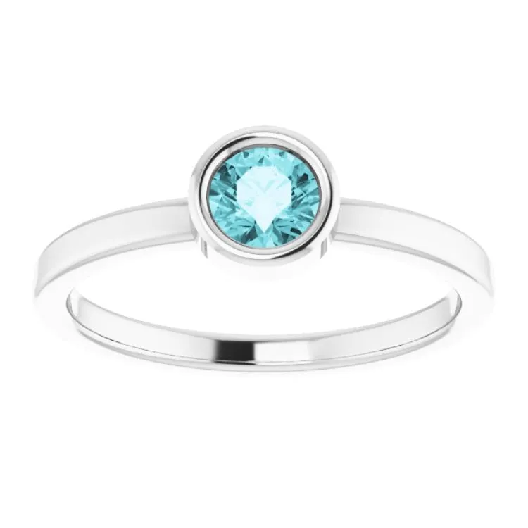 14K White 4.5 mm Natural Blue Zircon Ring