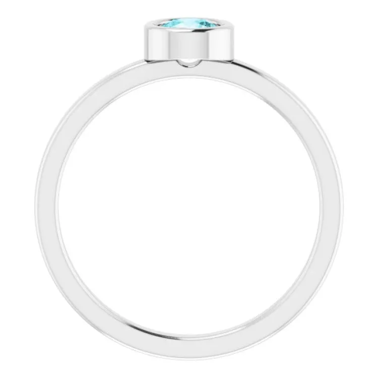 14K White 4.5 mm Natural Blue Zircon Ring