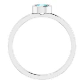 14K White 4.5 mm Natural Blue Zircon Ring