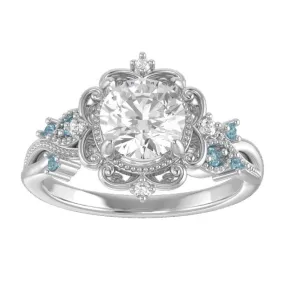 14K White Gold 1 CT Round Lab-Grown Floral Engagement Ring Mounting