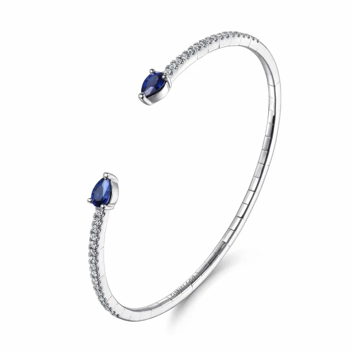 14K White Gold Arrow Sapphire and Diamond Cuff Bracelet - BG4770-62W45SF