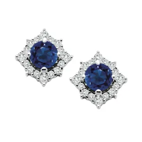 14k White Gold Blue Sapphire & Diamond Earrings