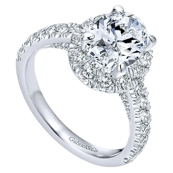 14k White Gold Contemporary Oval Diamond Halo Engagement Ring - ER12647O4W44JJ