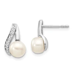 14k White Gold Cultured Pearl Diamond Earrings