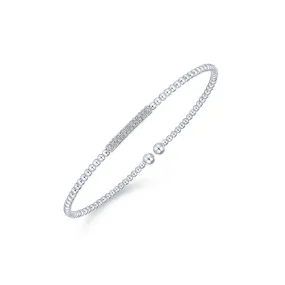 14K White Gold Diamond Pave Top Bead Cuff