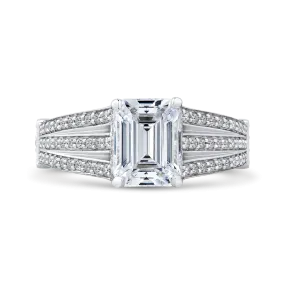 14K White Gold Emerald Diamond Engagement Ring with Split Shank (Semi Mount)