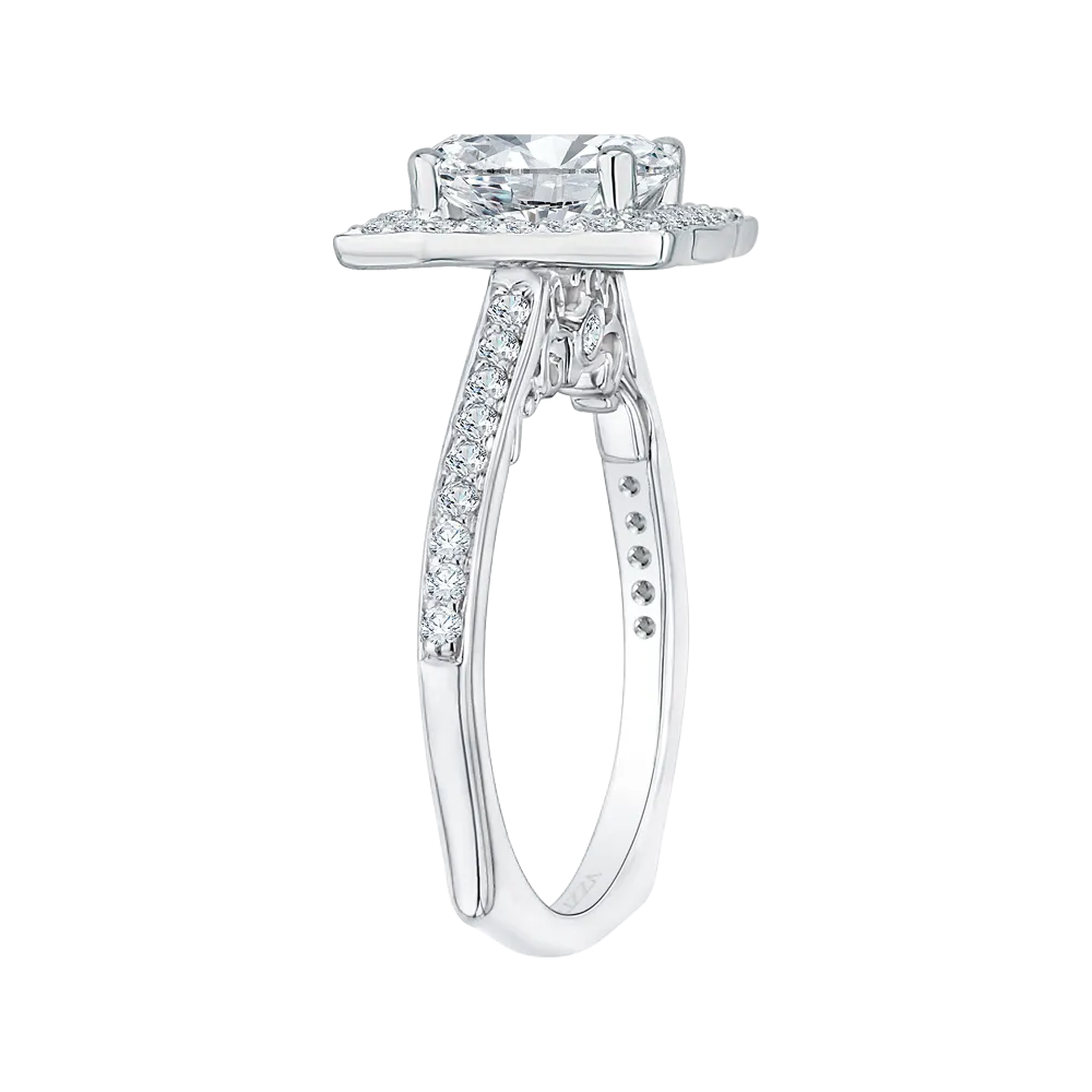 14K White Gold Emerald Diamond Halo Engagement Ring (Semi Mount)