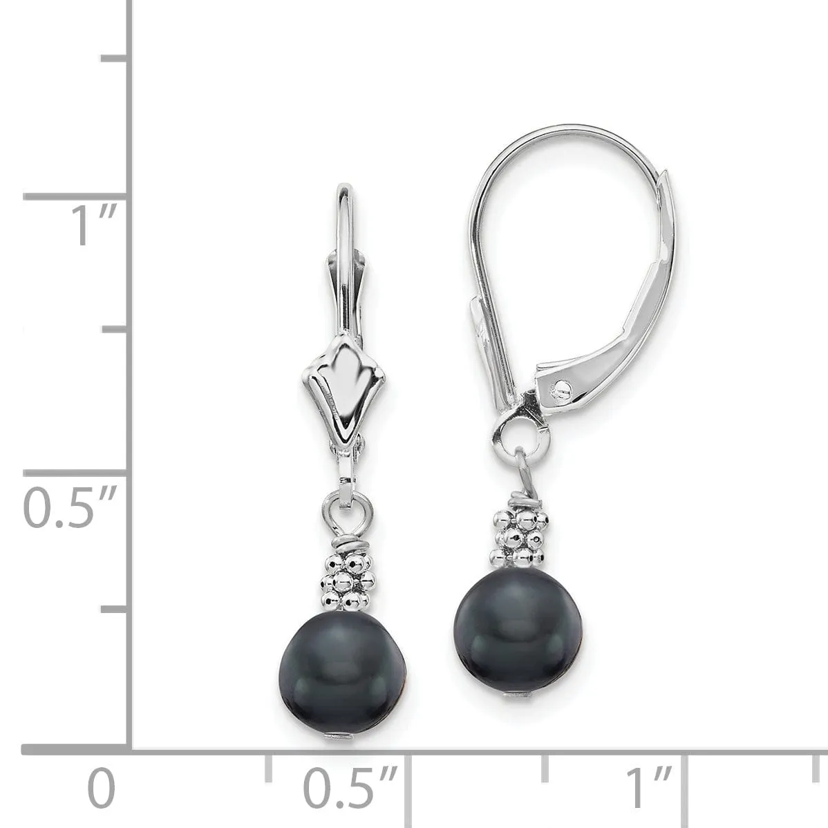 14k White Gold Grey Pearl Leverback Earrings